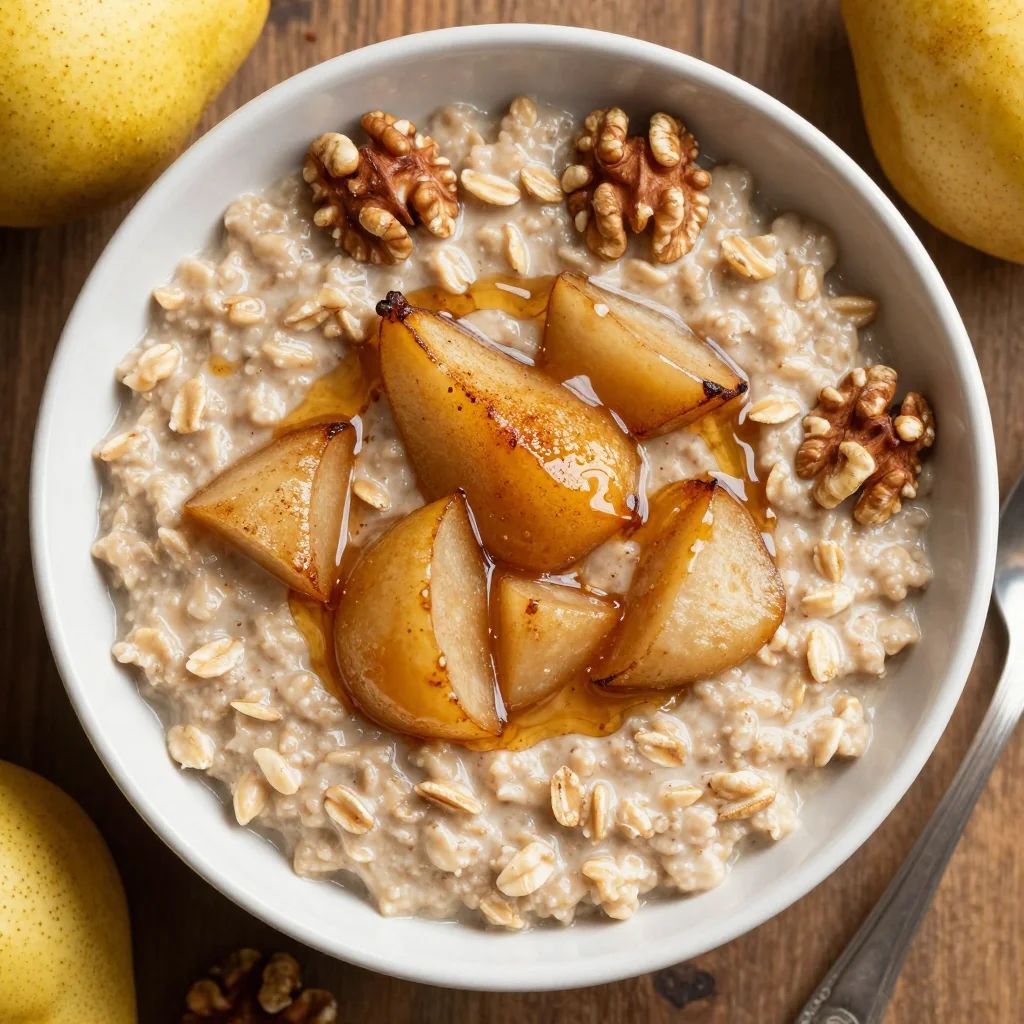Warm Spiced Pear Oatmeal with Ginger for a Cozy Morning