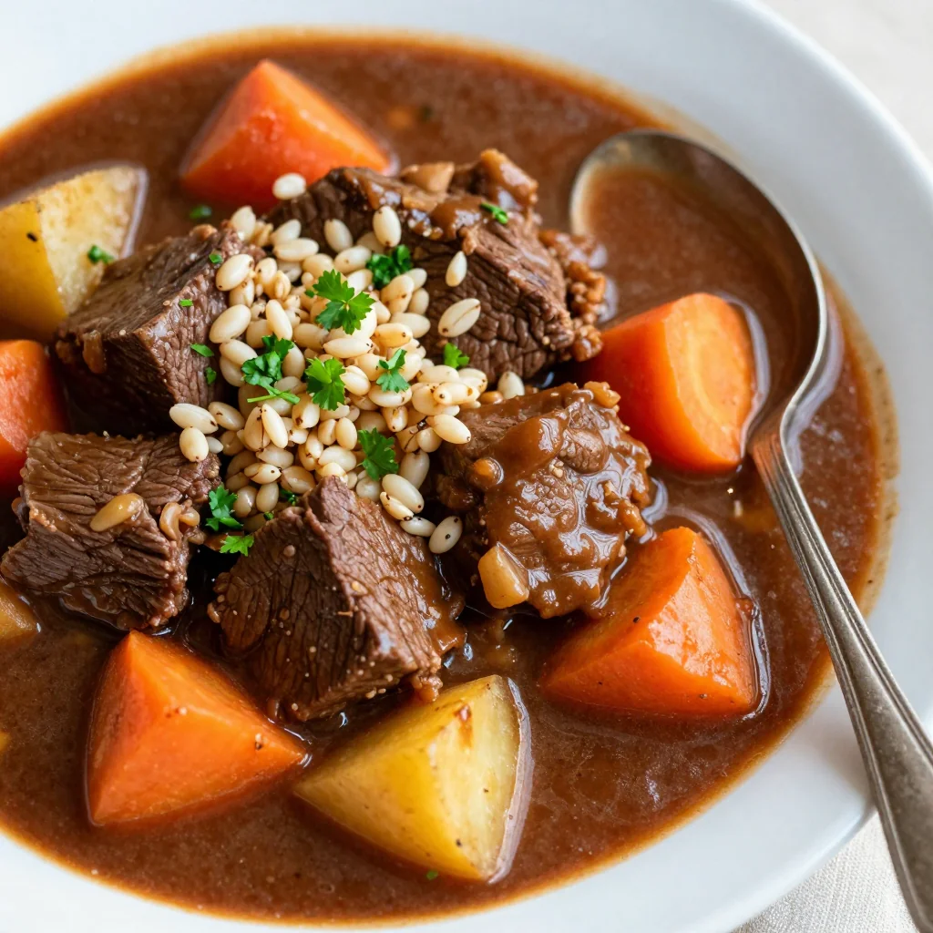 Rich Beef And Vegetable Stew With Barley