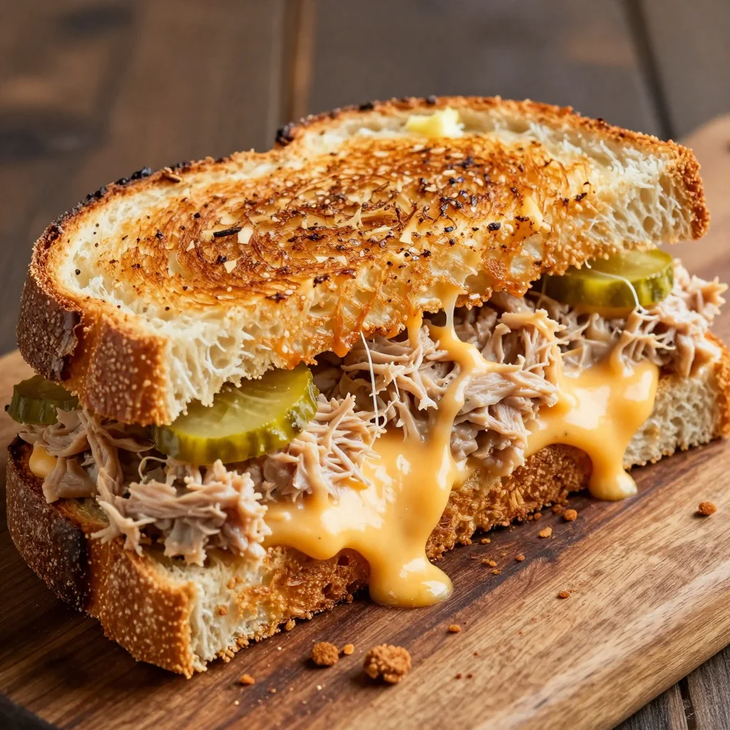 Budget Pantry Tuna Melt with Cheddar and Pickles
