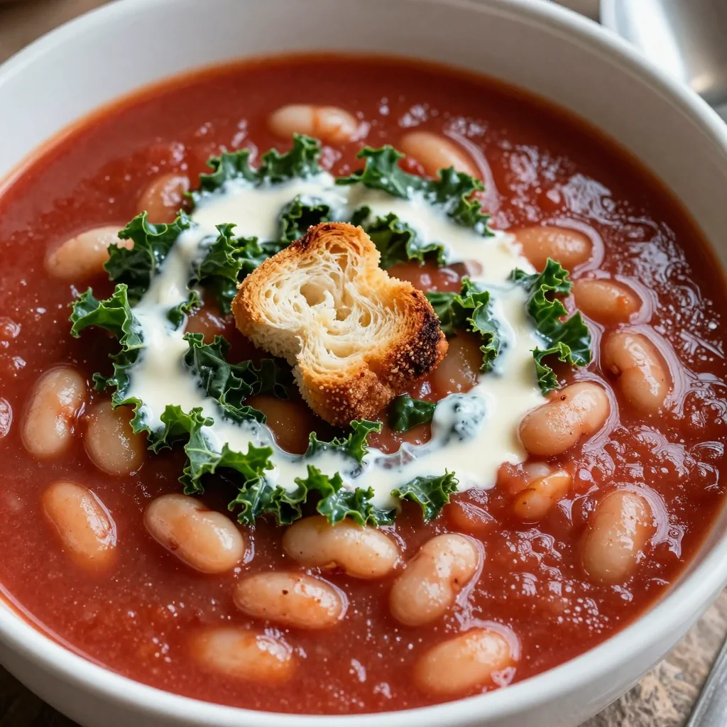 Creamy Tomato Soup with White Beans and Kale