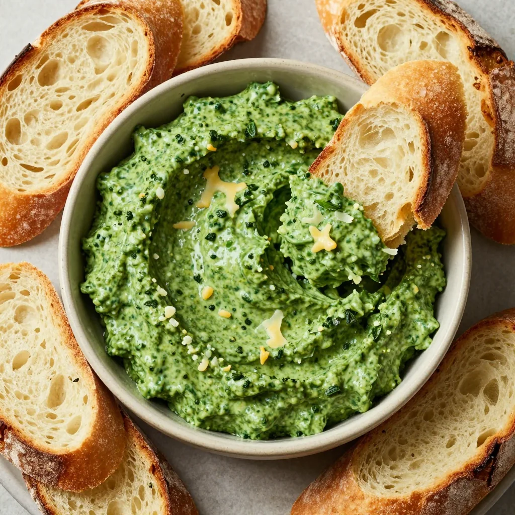 Creamy Spinach Dip with Crusty Bread for Game Day Grazing