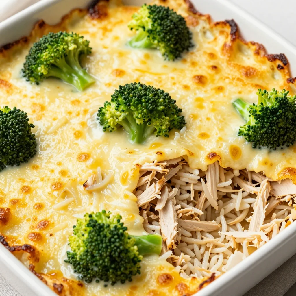 Cheesy Chicken and Rice Casserole with Broccoli Florets
