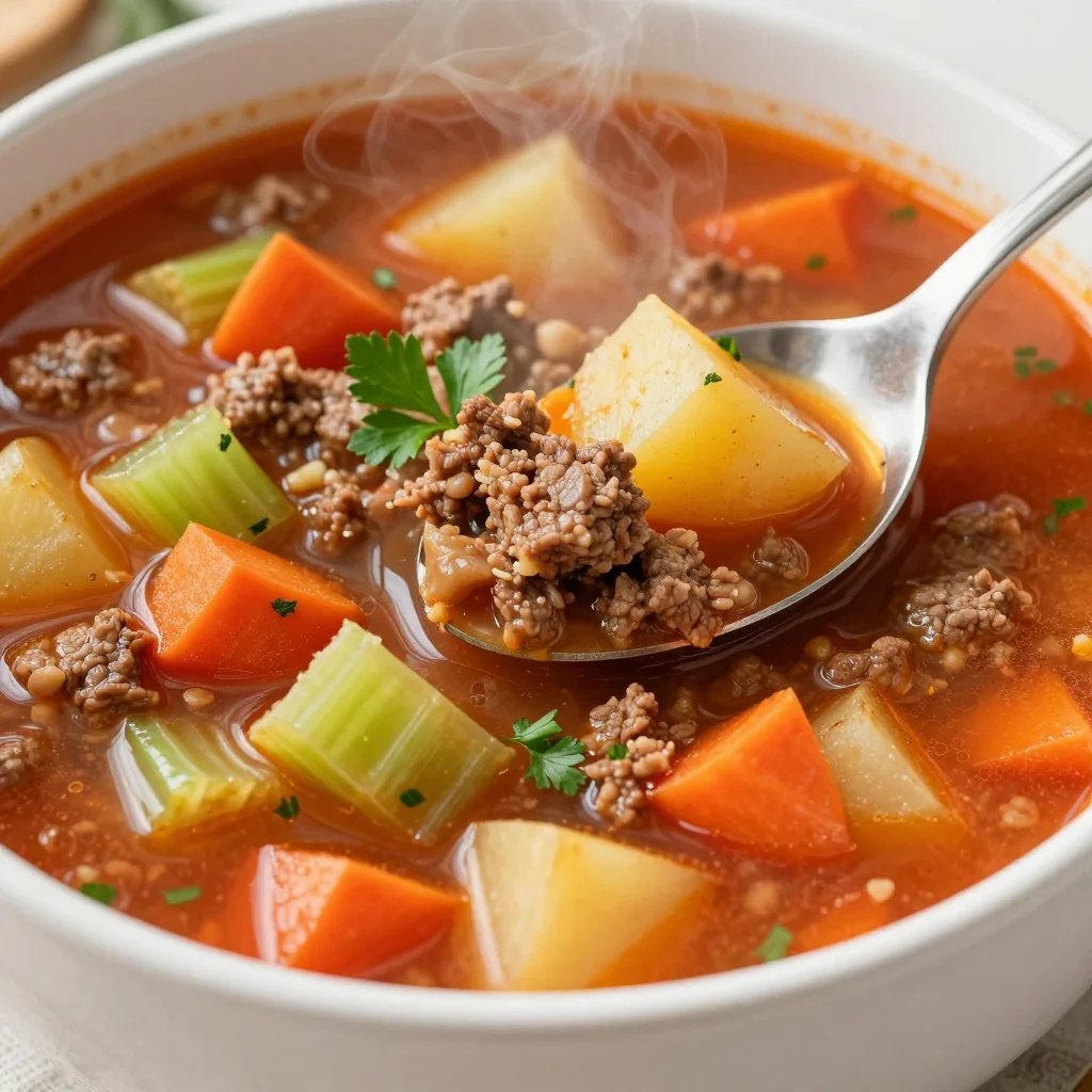 Hearty Crockpot Hamburger Soup with Vegetables