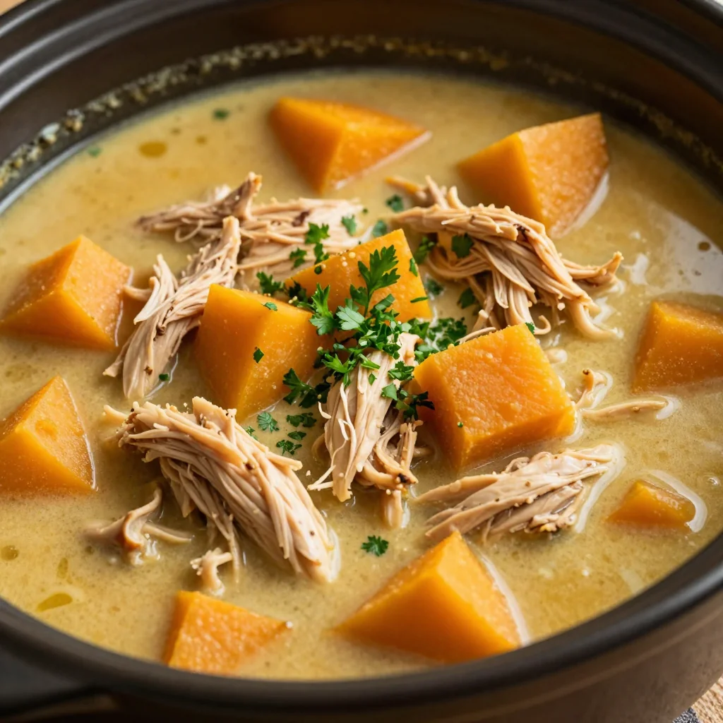 creamy slow cooker chicken and butternut squash stew