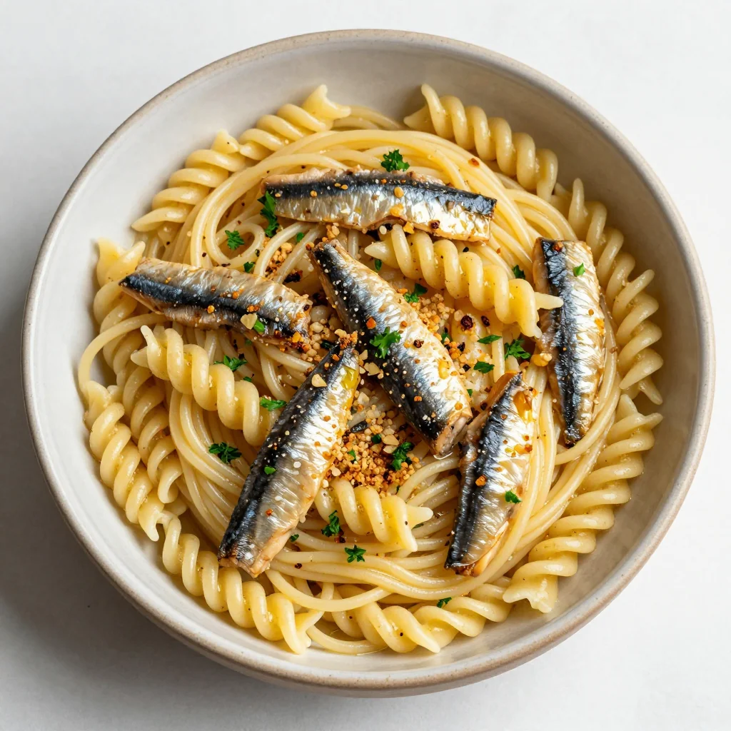 Pantry Pasta with Canned Sardines and Garlic for Lunch