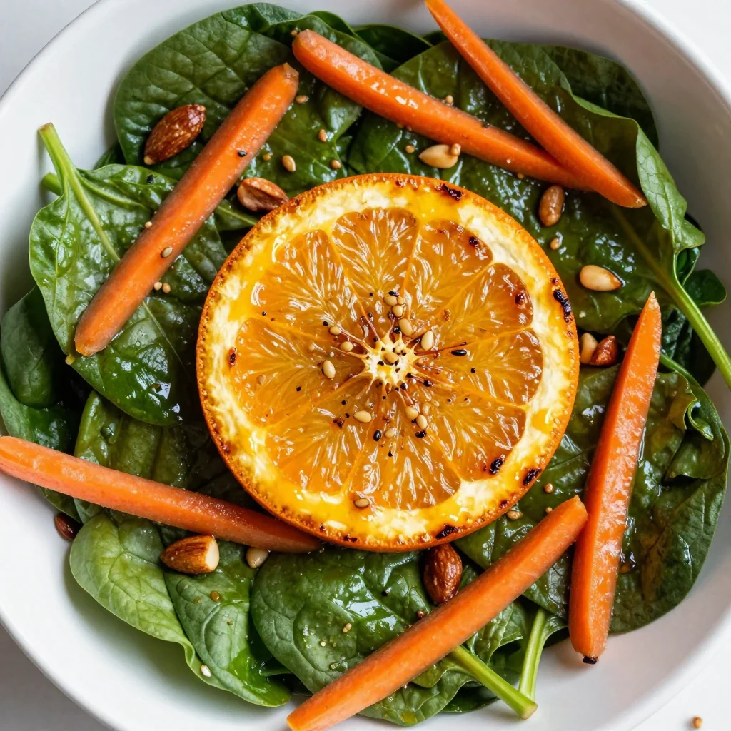 warm spinach and carrot salad with toasted orange slices