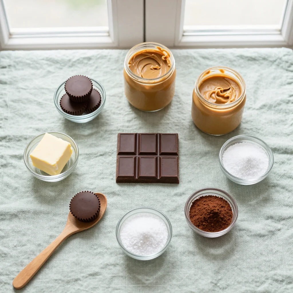 All ingredients for Peanut Butter Cups Homemade Chocolate