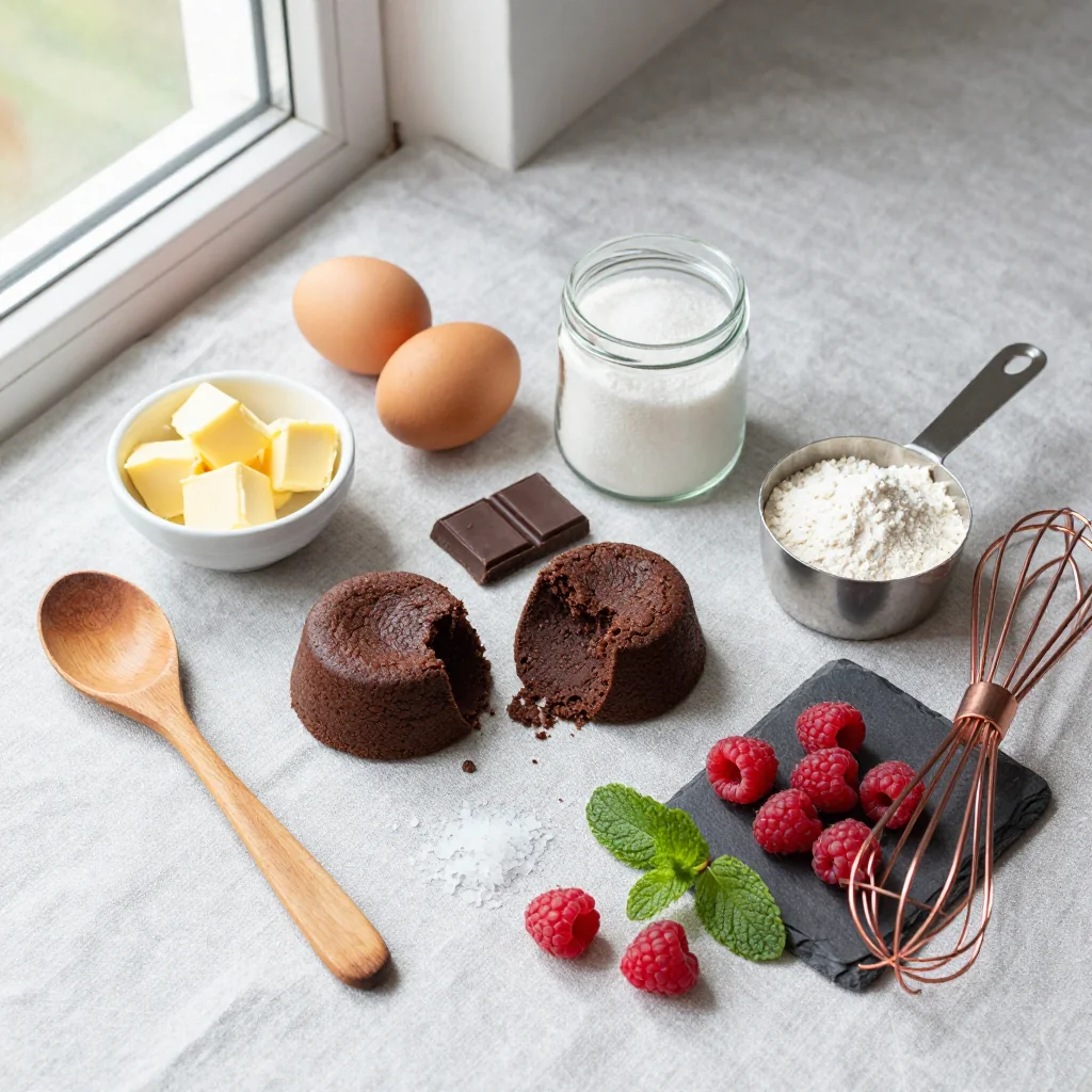 All ingredients neatly arranged for Lava Cake Chocolate