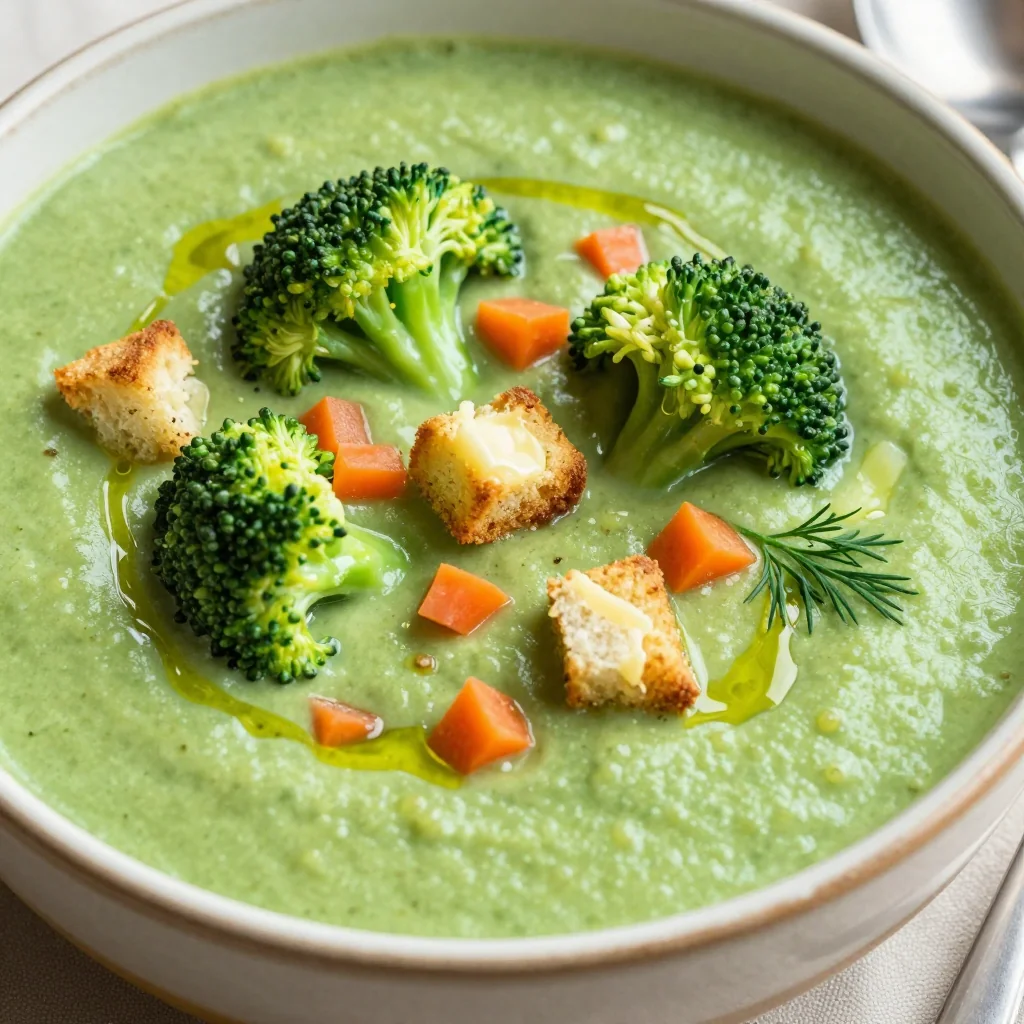 Pantry Clean Out Creamy Broccoli Soup with Croutons