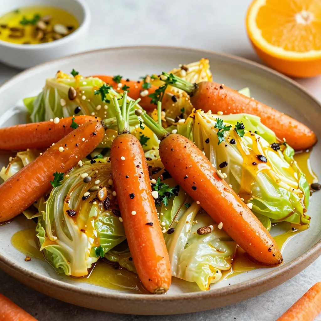 healthy roasted cabbage and carrot salad with garlic and citrus