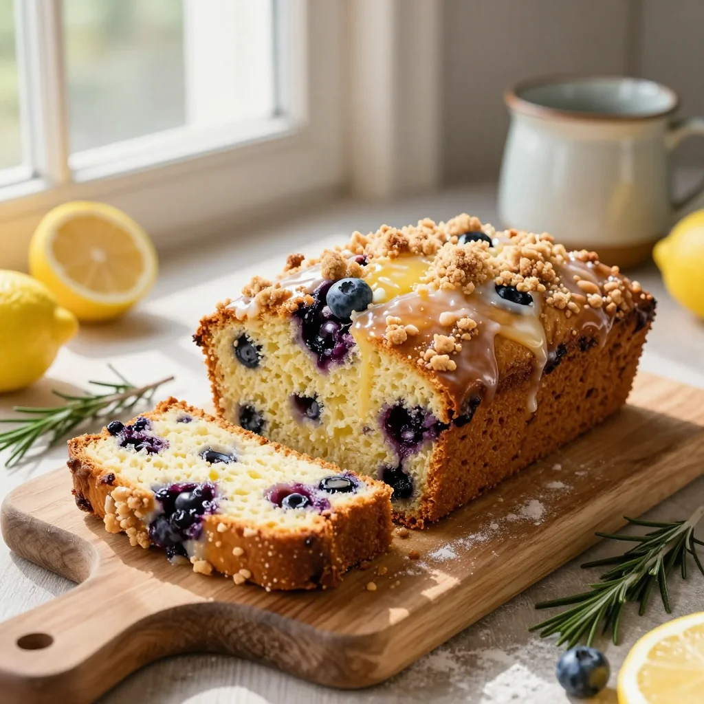 Lemon Blueberry Bread with Streusel and Glaze