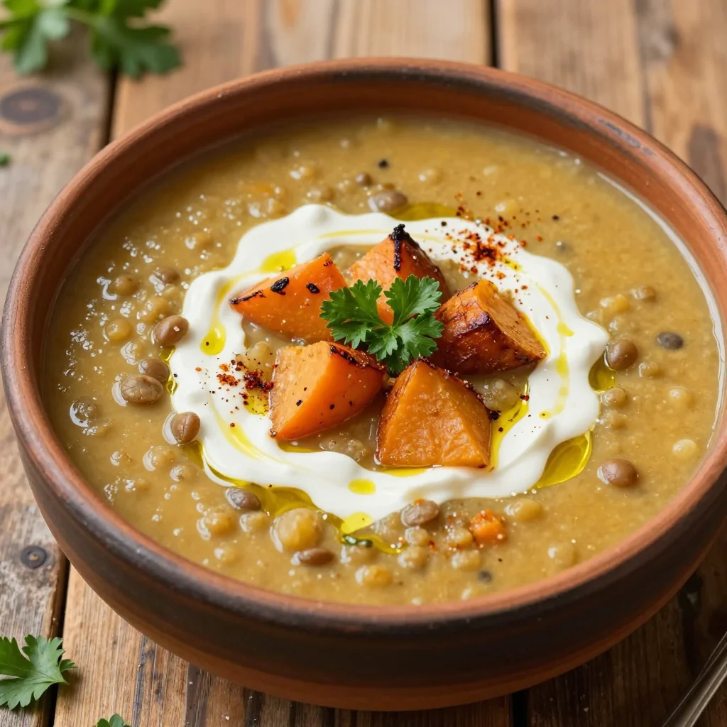 onepot lentil and roasted root vegetable soup for easy family meals