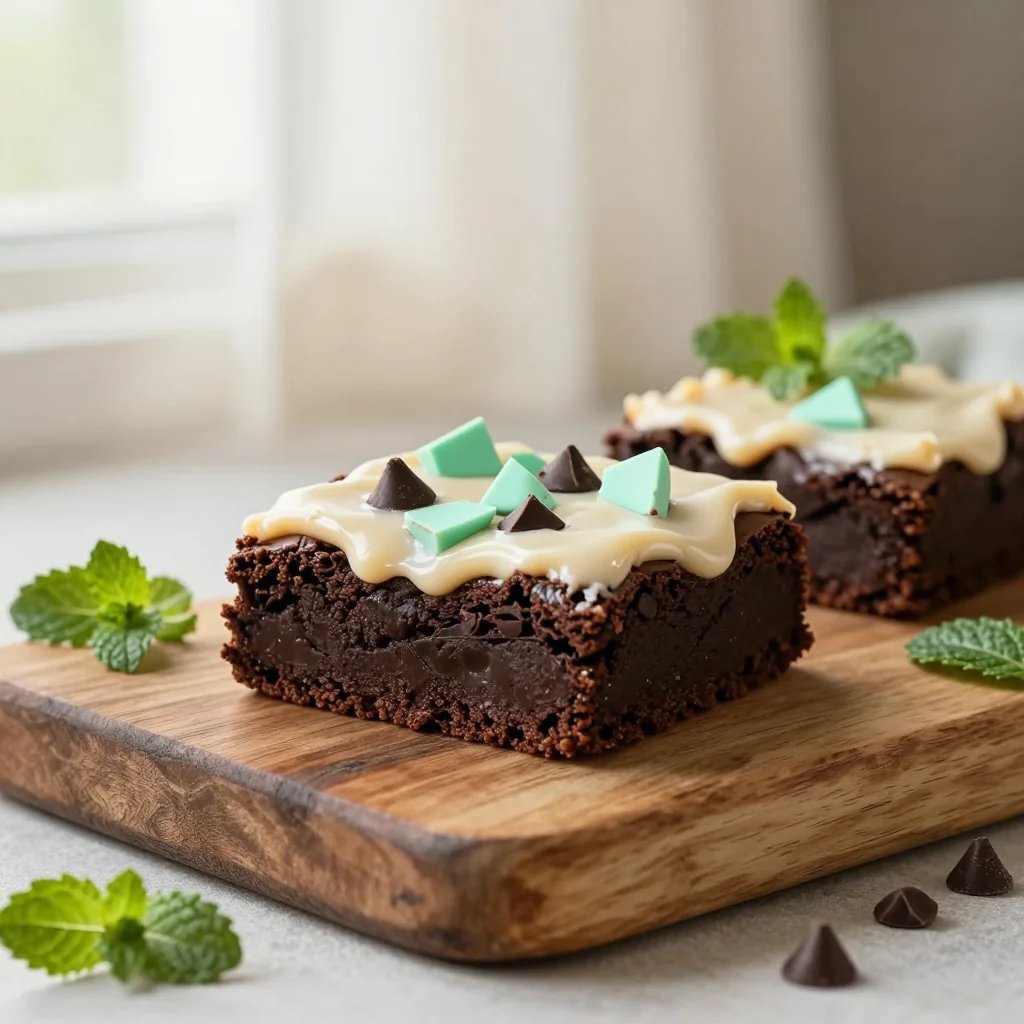 Mint Chocolate Chip Brownies with Fudge Frosting