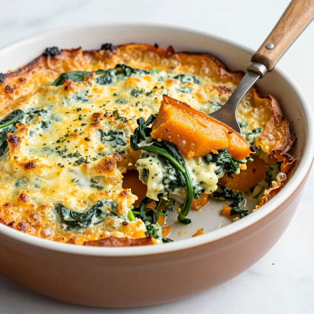 creamy garlic spinach and sweet potato bake for cozy family dinners