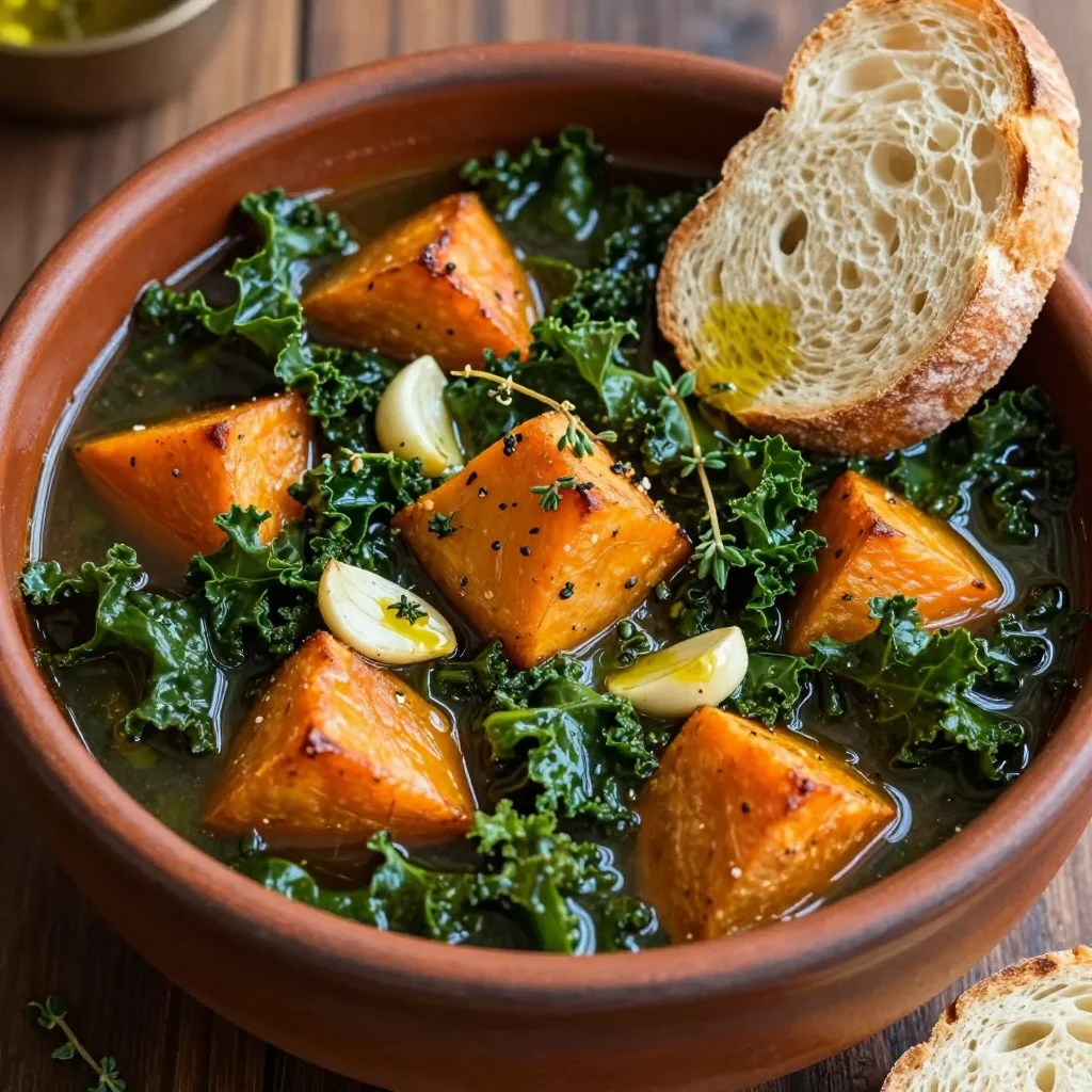 roasted kale and sweet potato stew with garlic and thyme