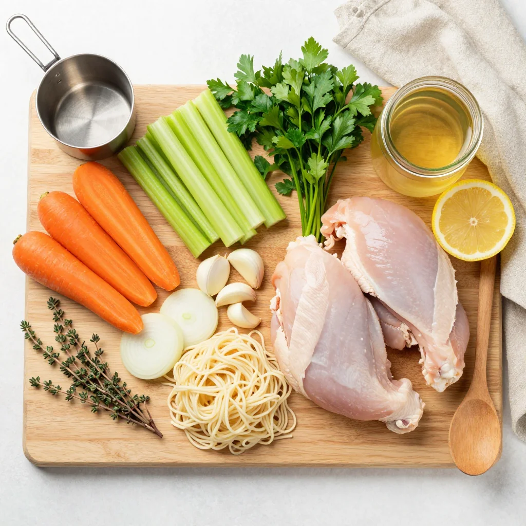 All ingredients laid out for Chicken Noodle Soup Instant Pot Recipe