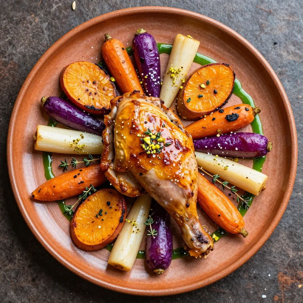 warm citrusmarinated chicken with roasted winter root vegetables