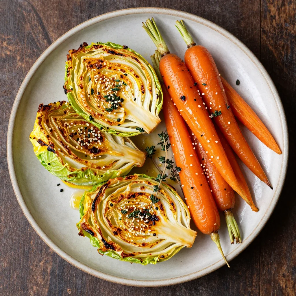healthy lemon and garlic roasted cabbage with carrots and parsnips