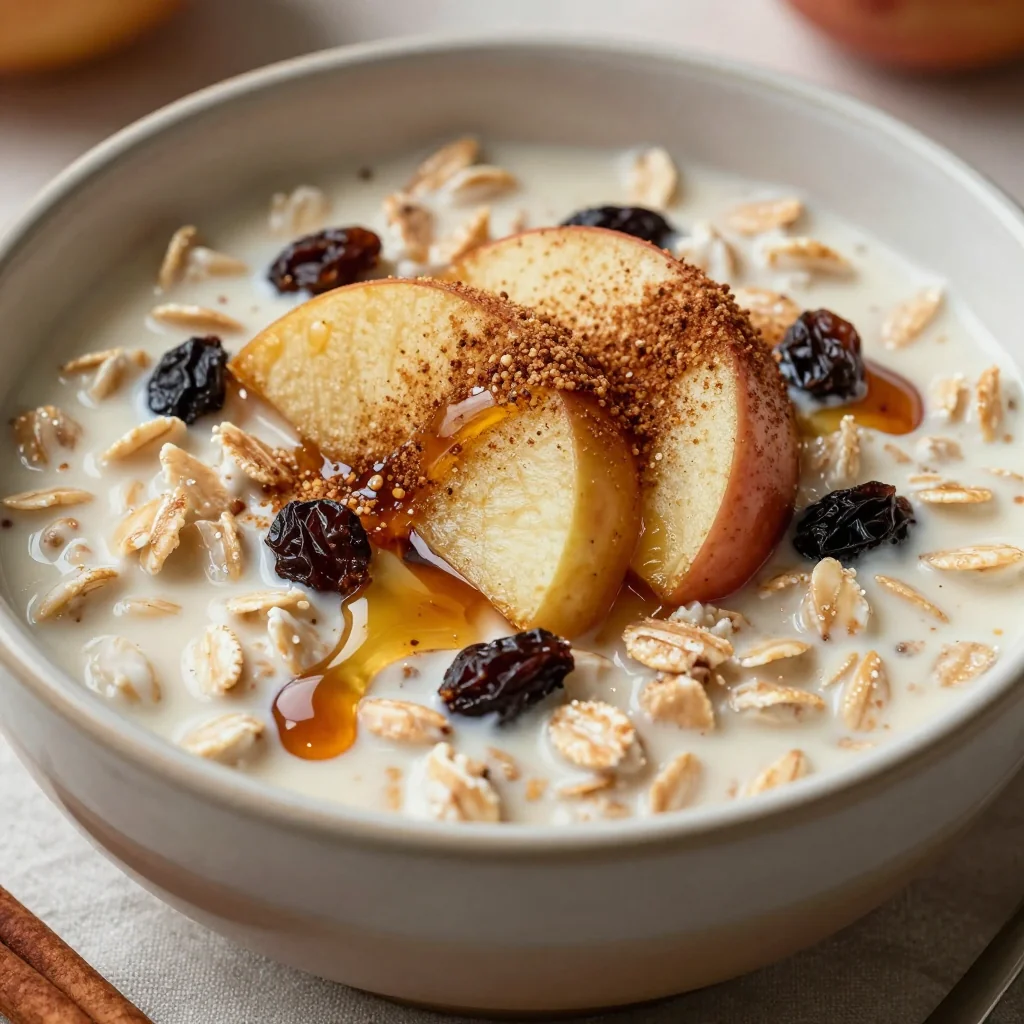 Warm Apple Cinnamon Oatmeal with Raisins for Winter