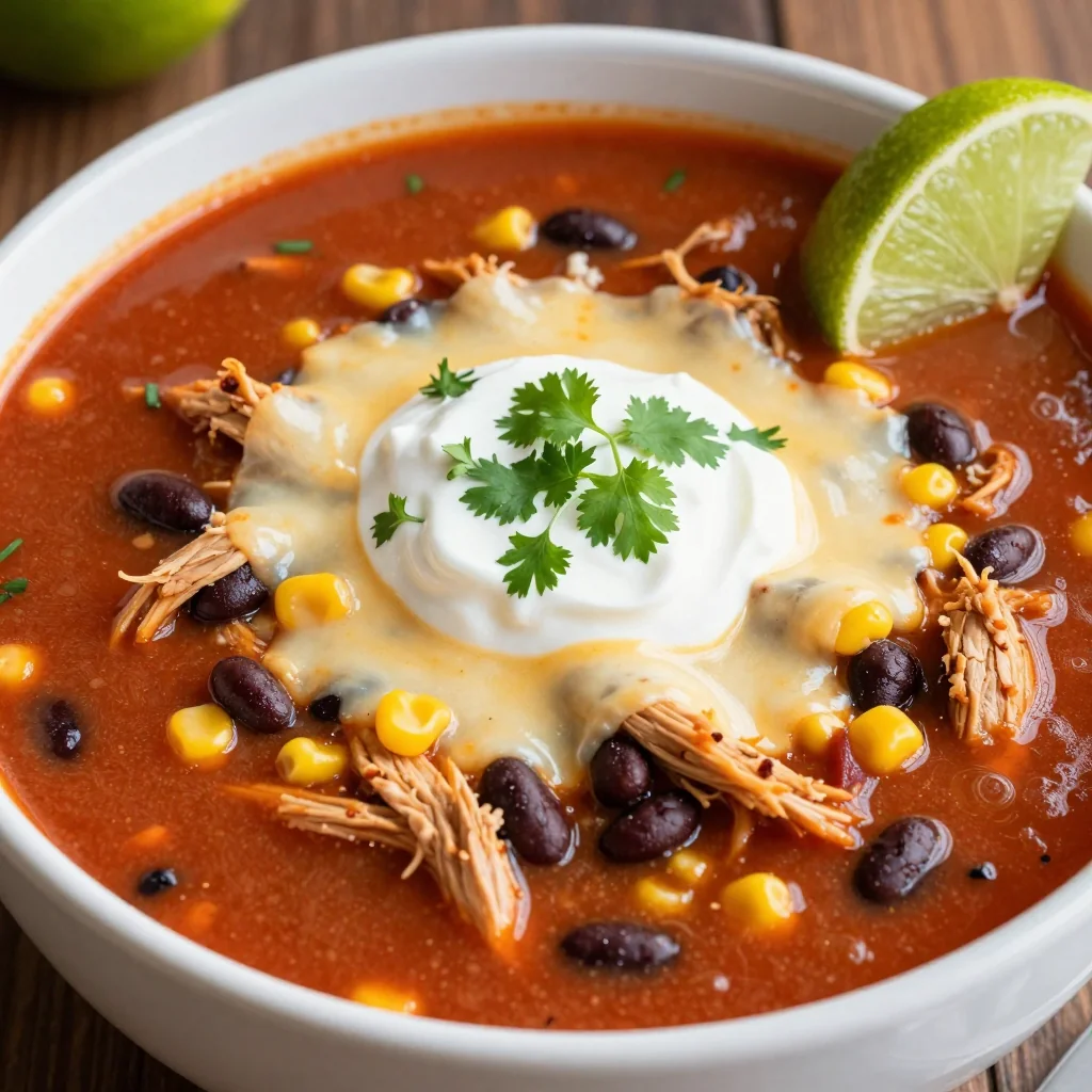 Slow Cooker High Protein Chicken Enchilada Soup for New Year's Day