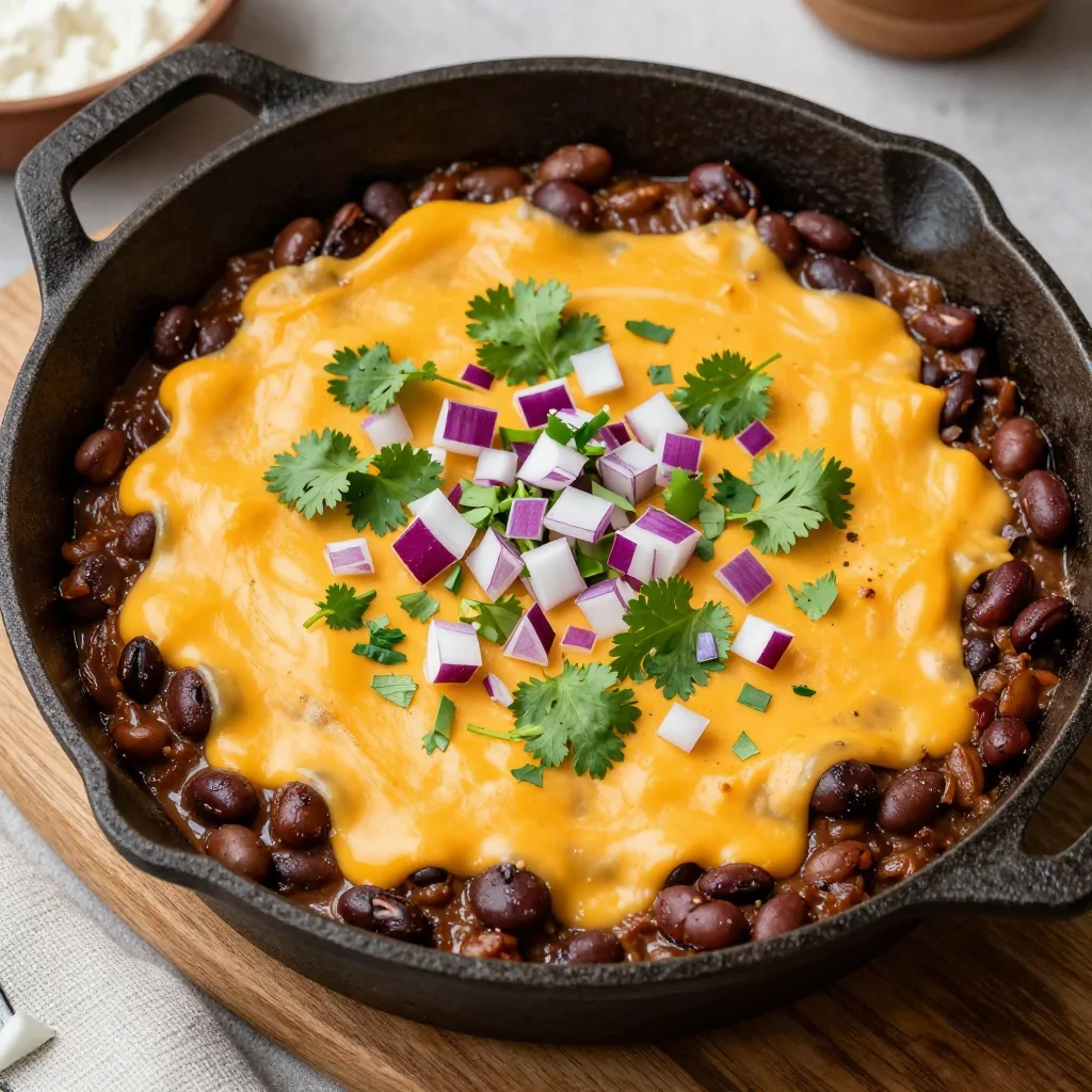 NFL Playoff Chili Cheese Nacho Dip with Ground Beef and Black Beans