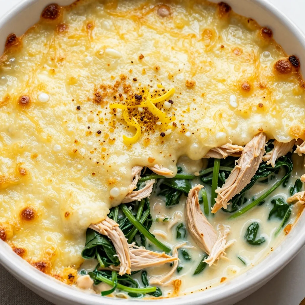 creamy lemon garlic spinach and chicken casserole for weeknight meals