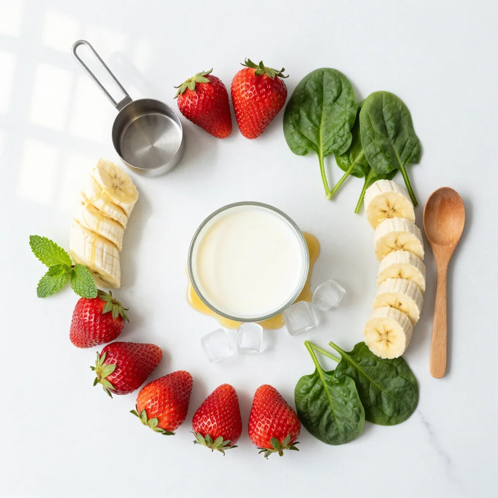 All ingredients for Strawberry Banana Smoothie with Spinach