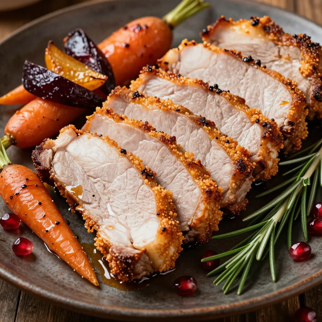 slow roasted pork loin with root vegetables for christmas eve