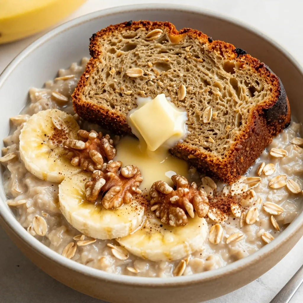 Warm Banana Bread Oatmeal for Comforting Winter Breakfast
