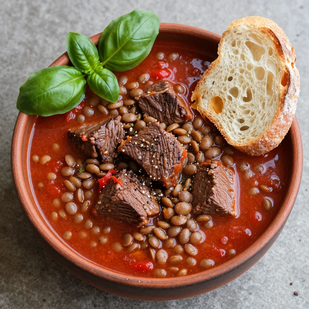 Winter Beef and Lentil Stew with Canned Tomatoes