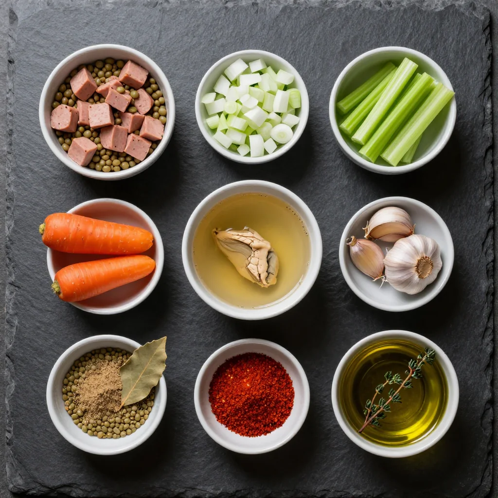 High-protein lentil and sausage soup ingredients