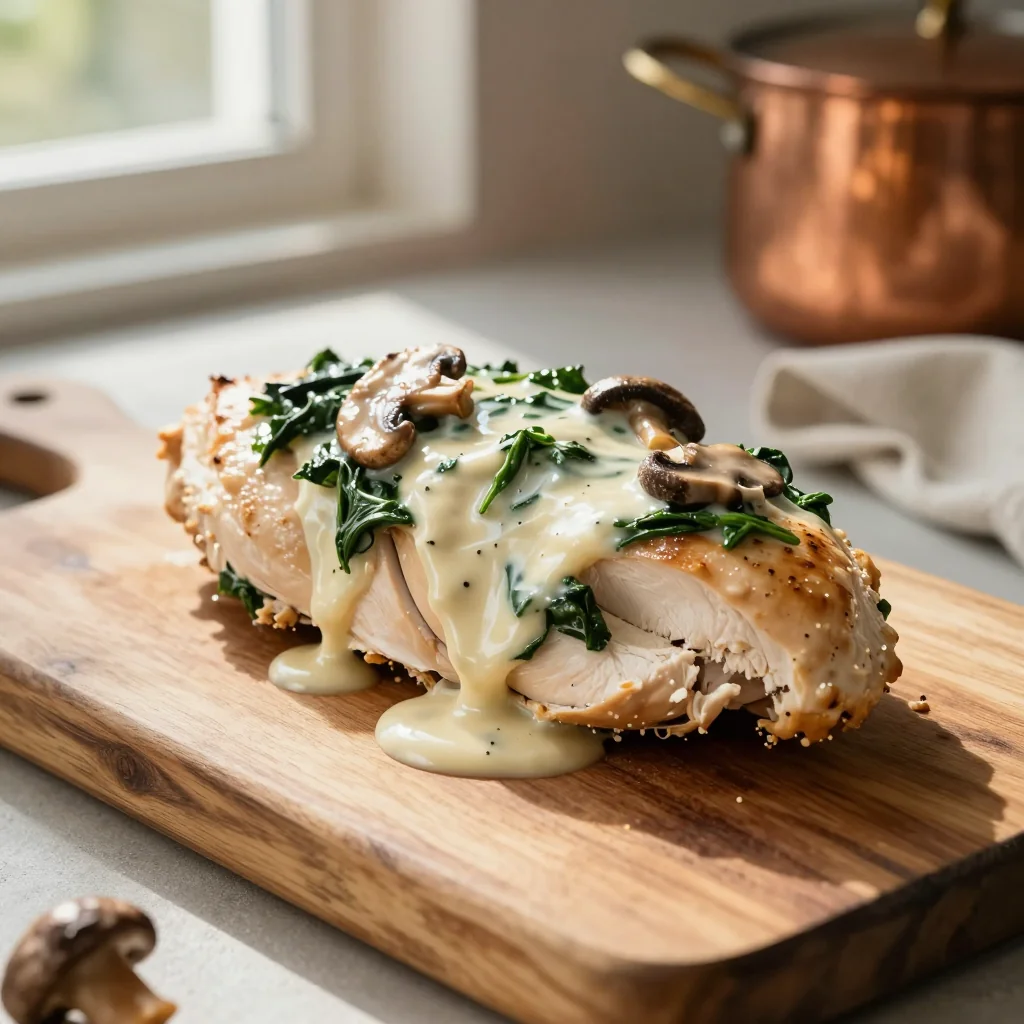 Creamy Mushroom and Spinach Stuffed Chicken Breast