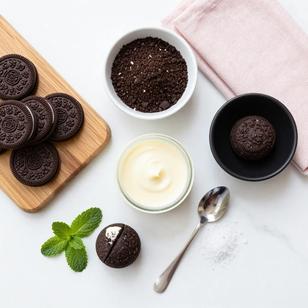 All ingredients for Easy No Bake Oreo Truffles with White Chocolate
