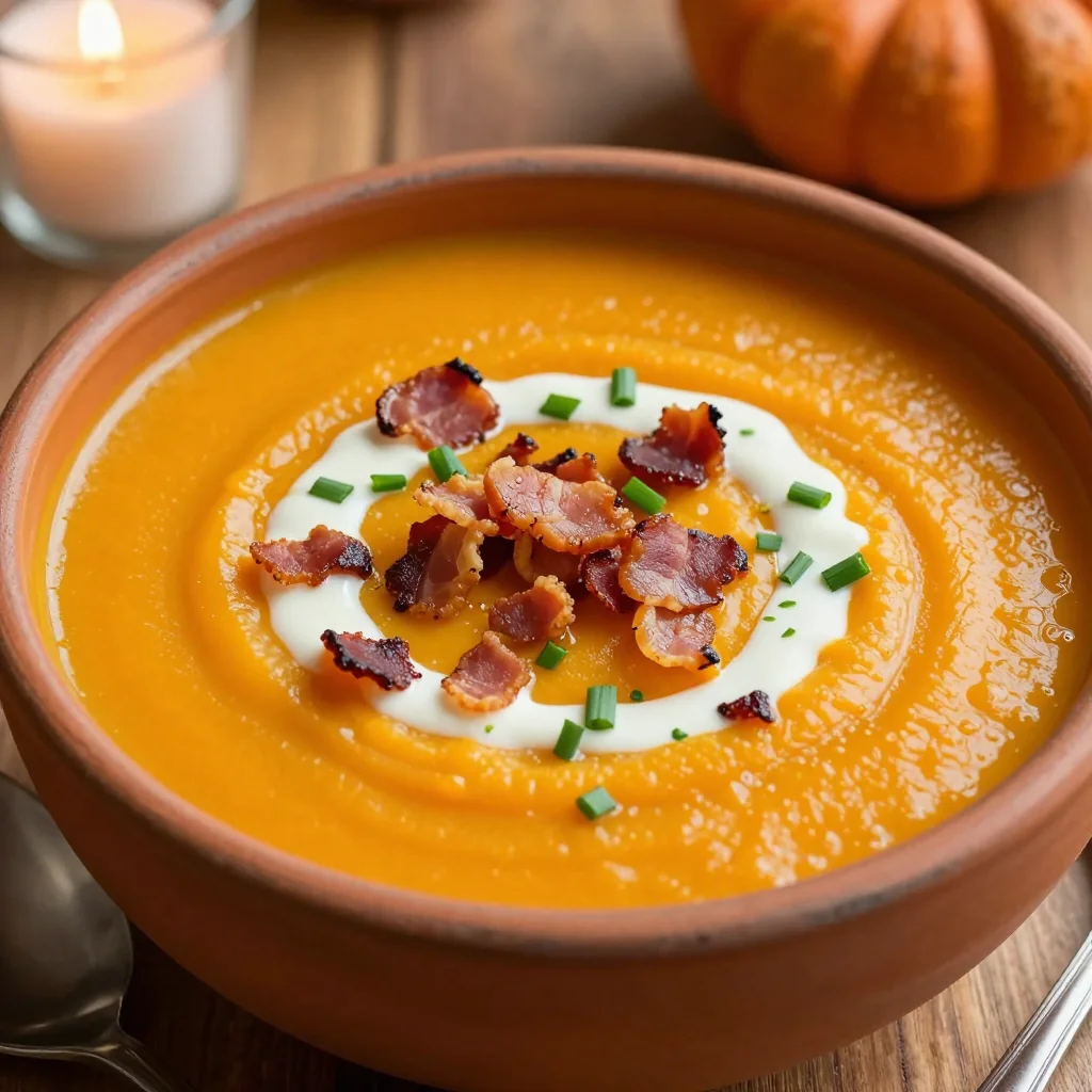 Creamy Pumpkin Soup With Crispy Bacon Bits