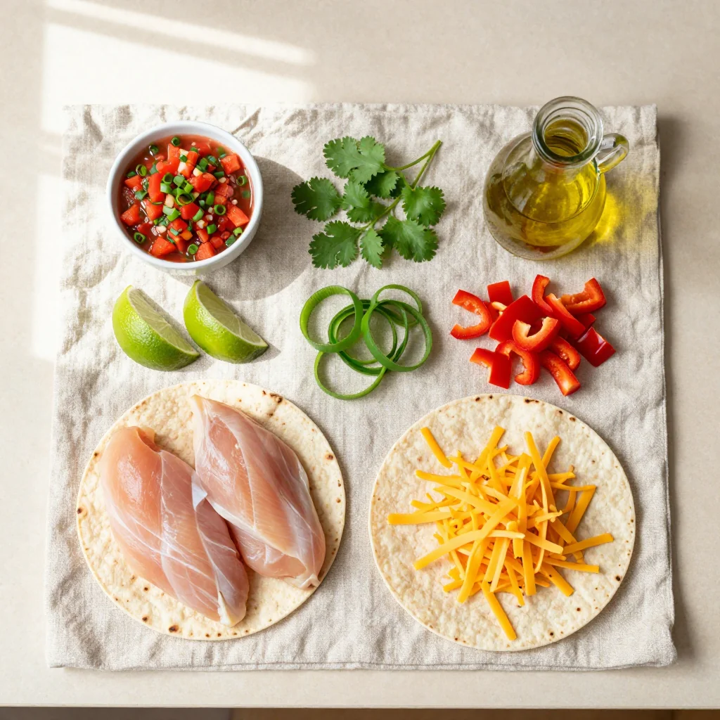 All ingredients for Chicken Quesadillas Baked with Salsa Dip