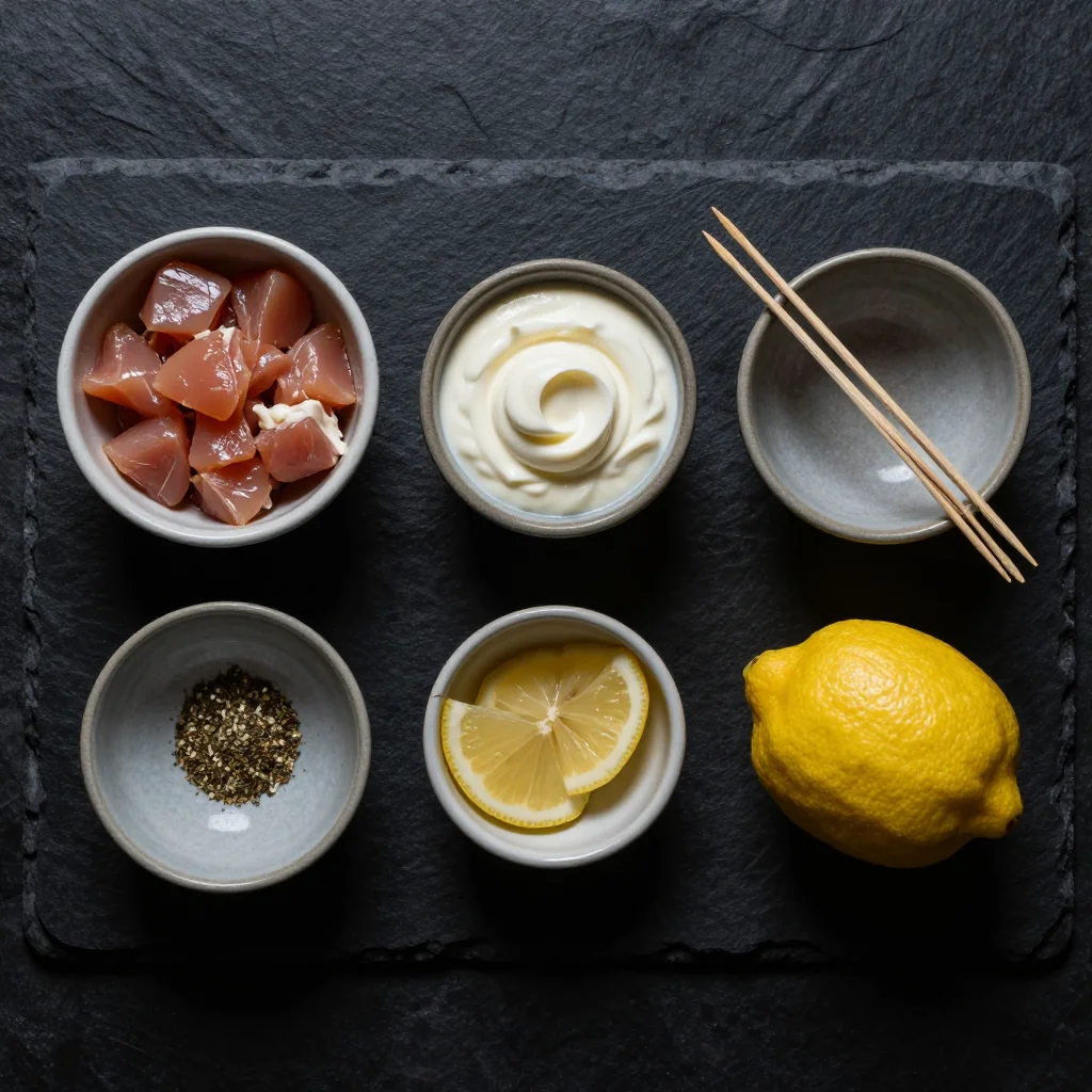 Ingredients laid out for Creamy Sunday Chicken Skewers