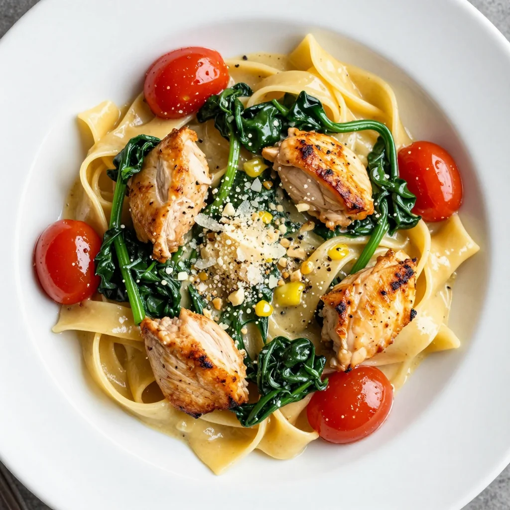 Creamy Garlic Butter Chicken Pasta With Spinach And Tomatoes