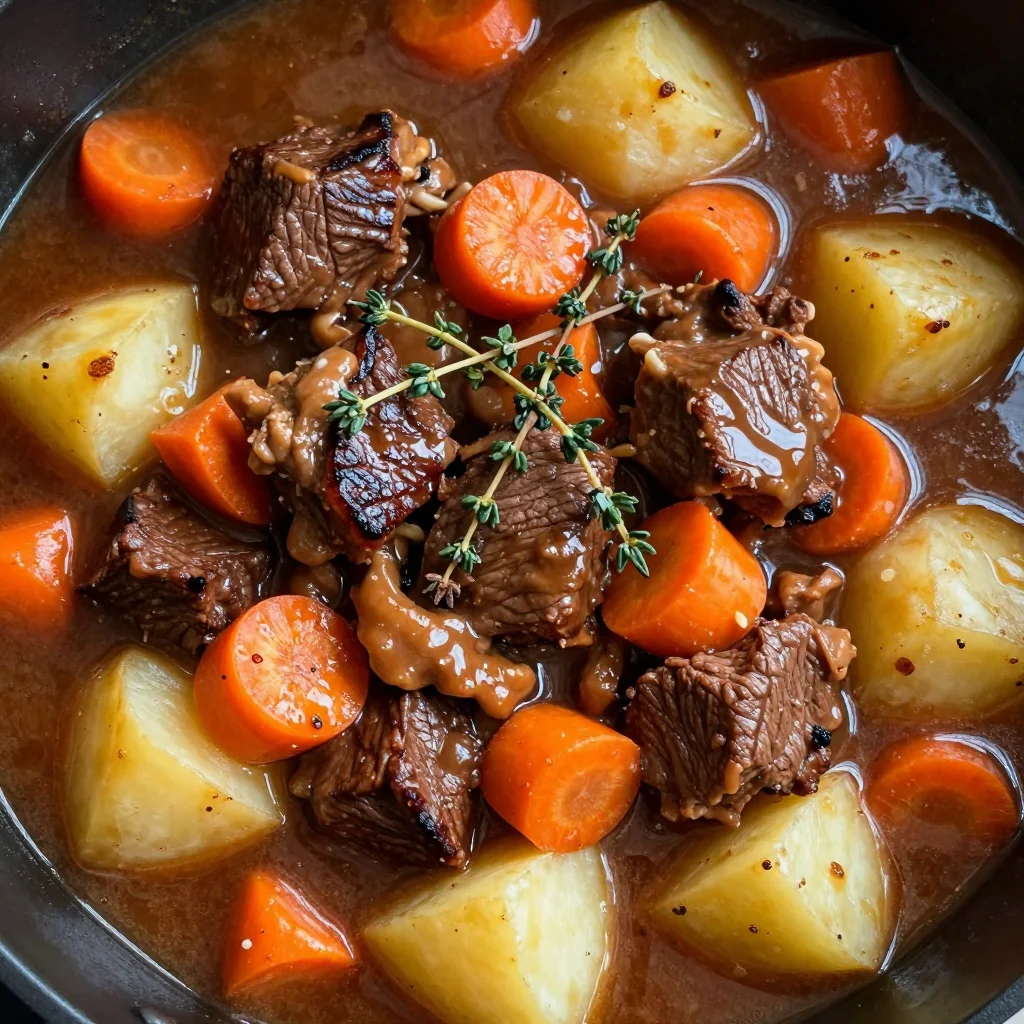 onepot high protein beef stew with carrots and potatoes for january