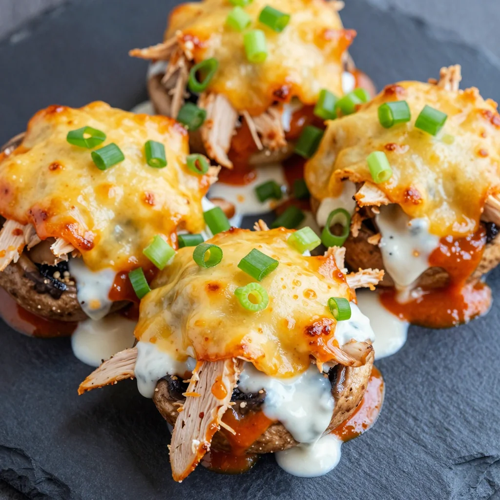 NFL Playoff Buffalo Chicken Stuffed Mushrooms