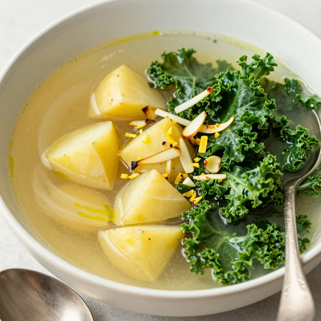 light and healthy lemon garlic kale and potato soup for january