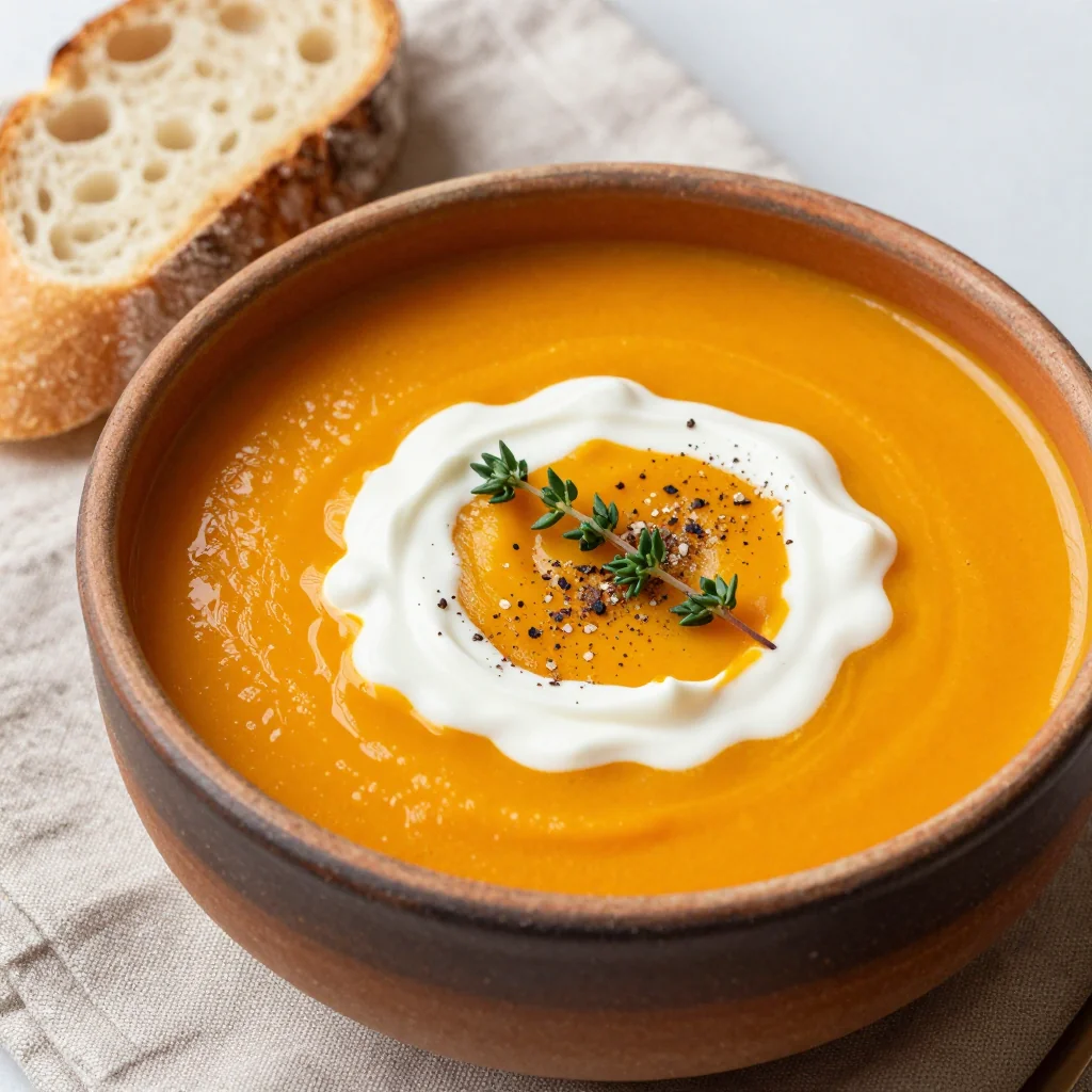Warm Pumpkin Soup with Cream for January Lunch