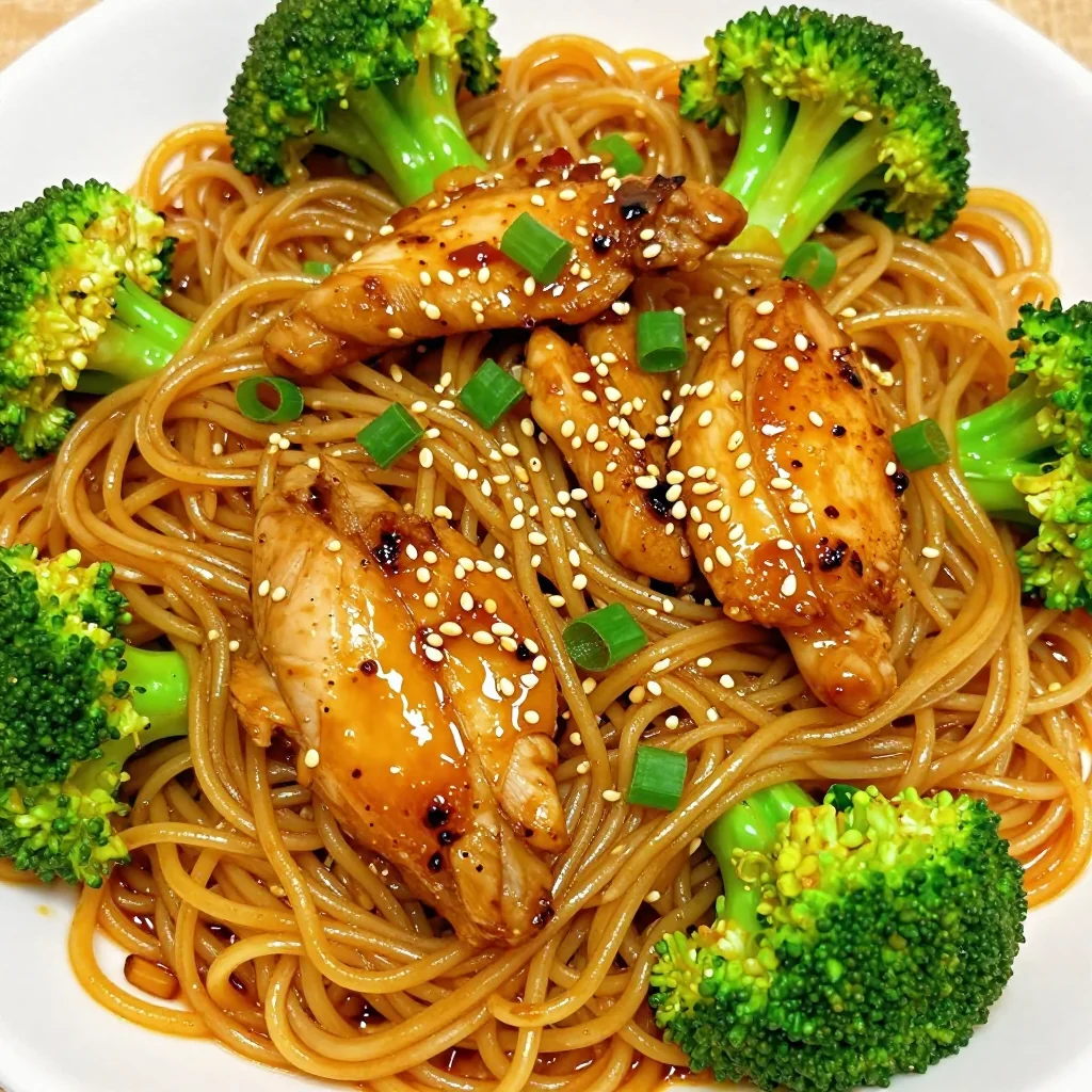 Spicy Chicken And Broccoli With Garlic Sauce Over Lo Mein Noodles Dinner