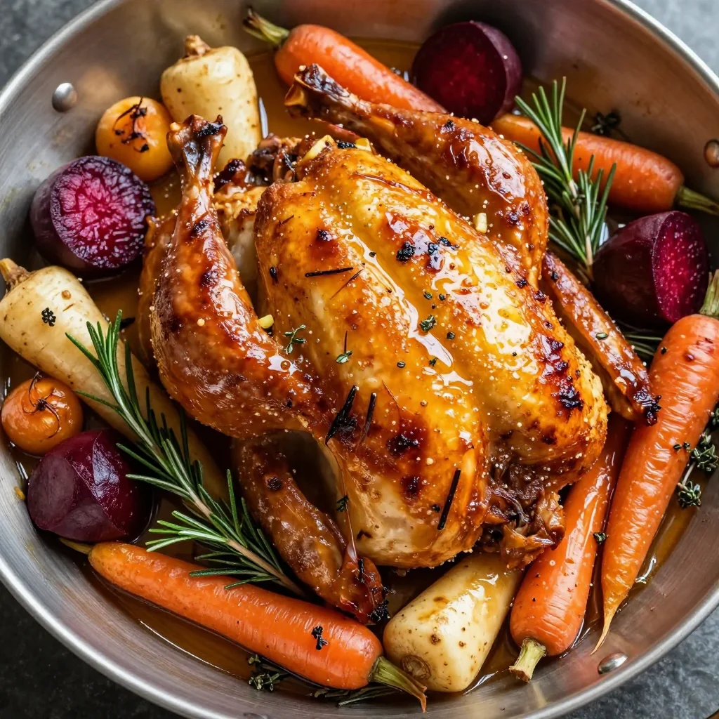 healthy citrus and herb roasted chicken with winter root vegetables for new year