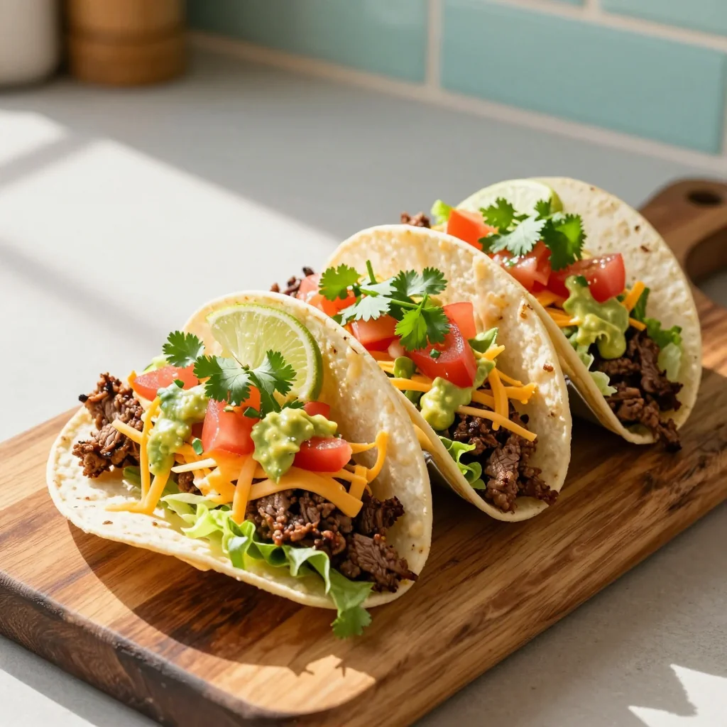 Beef Tacos with Soft Shells and Cheese