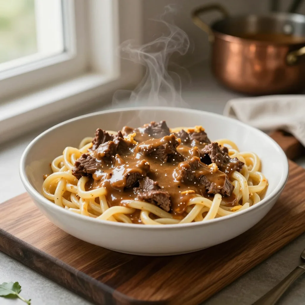 Beef Stroganoff with Egg Noodles Creamy