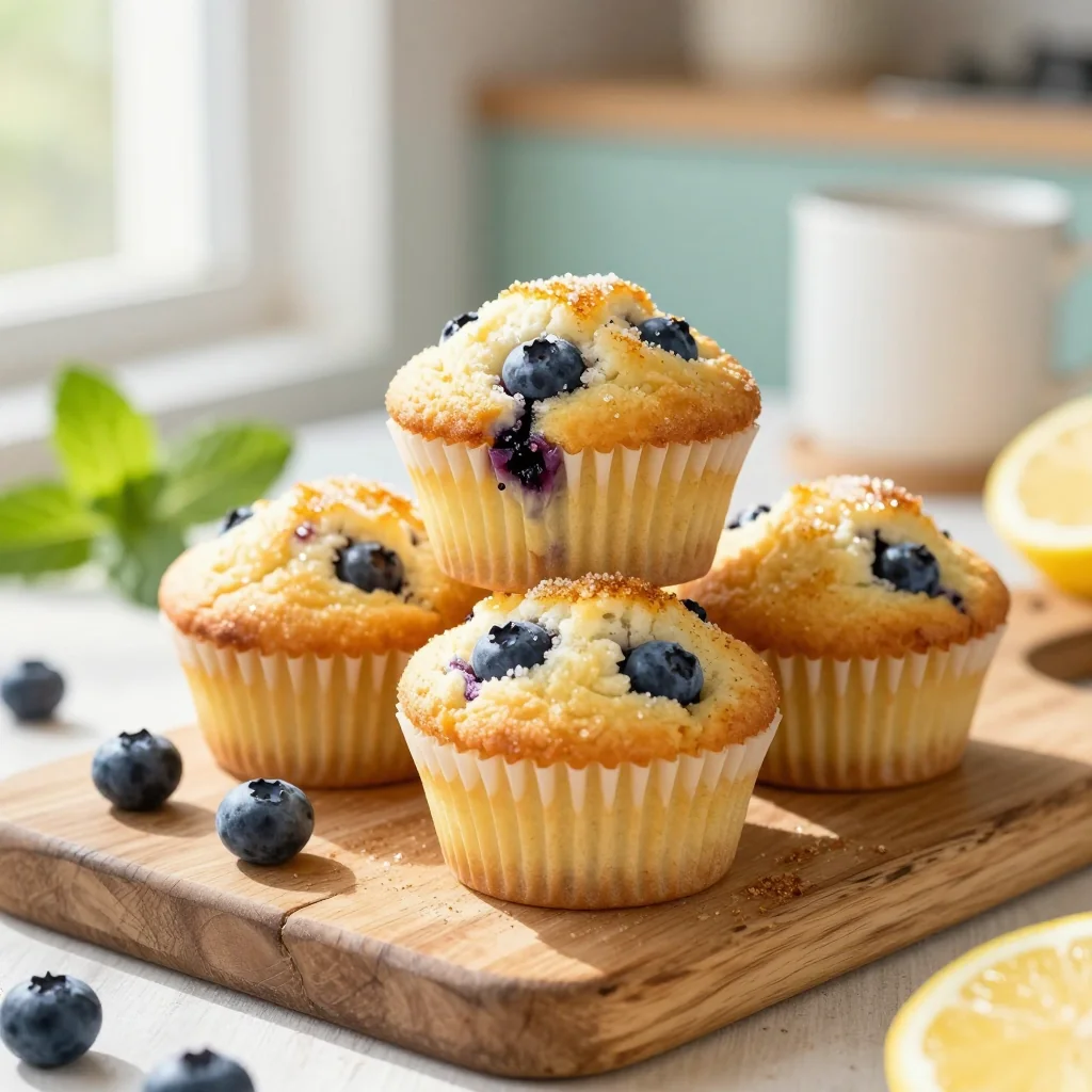 Lemon Blueberry Muffins with Turbinado Sugar