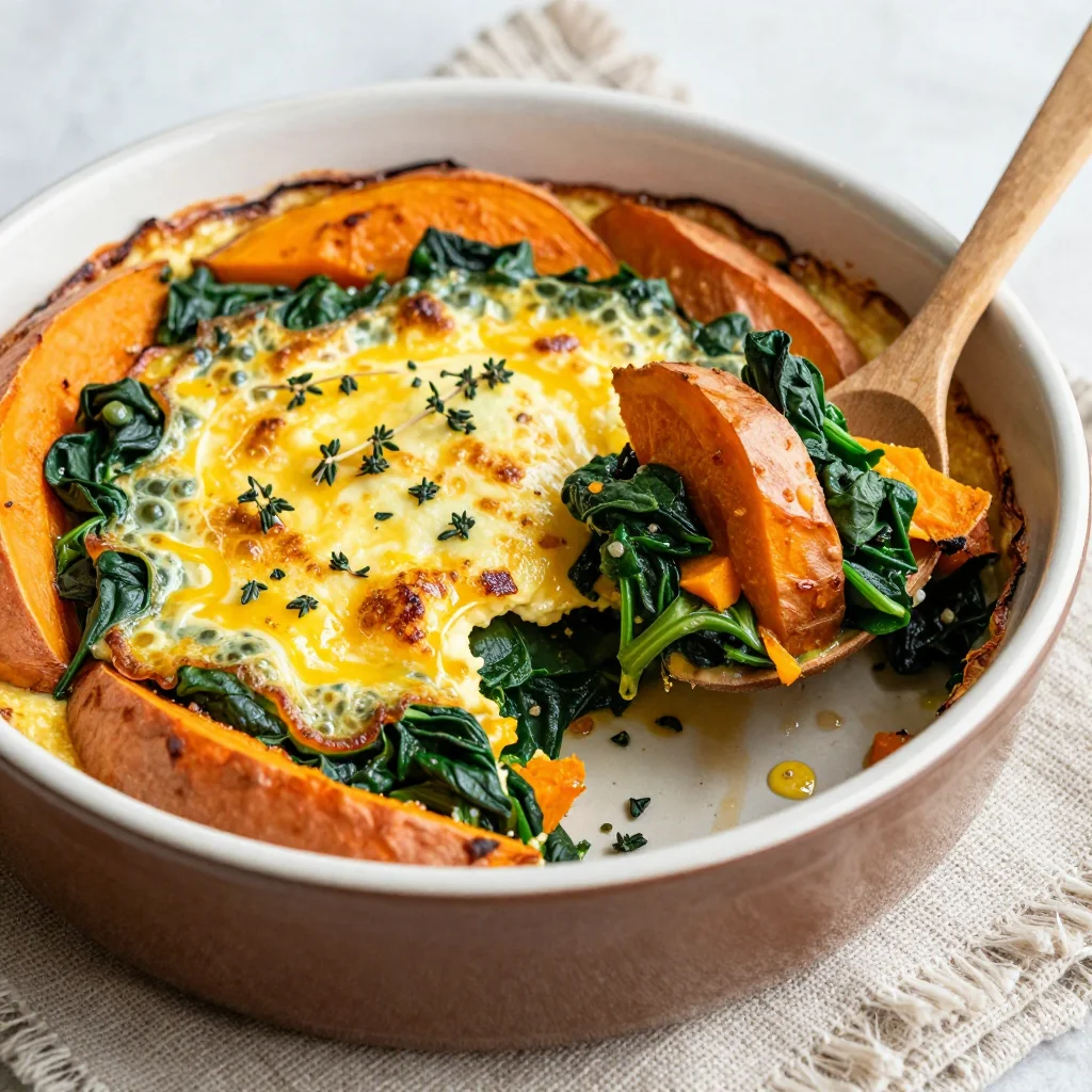 healthy spinach and sweet potato bake for warm january breakfasts
