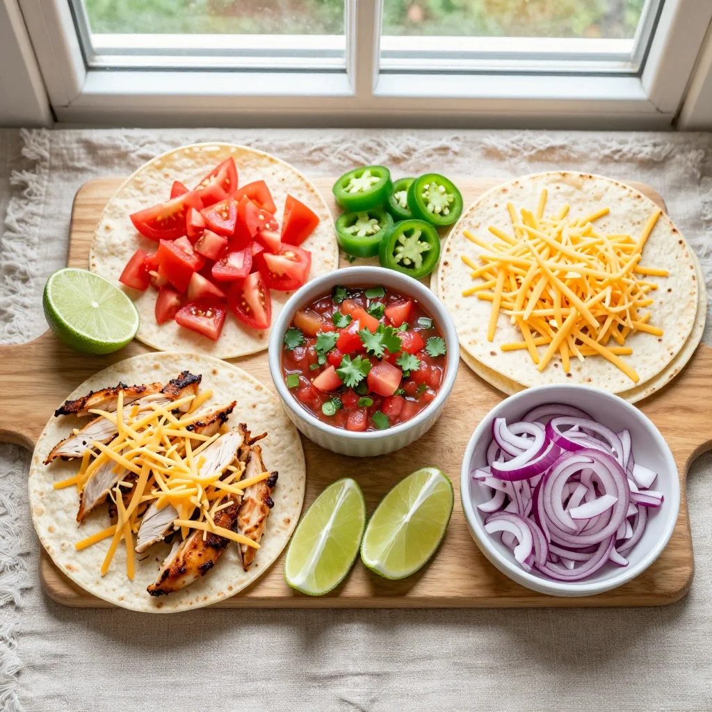 All ingredients for Chicken Quesadillas with Salsa