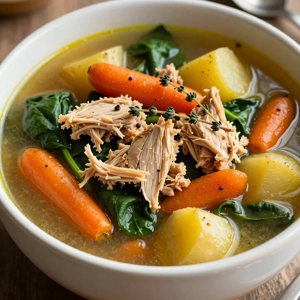 slow cooker chicken and root vegetable soup with spinach for cold days