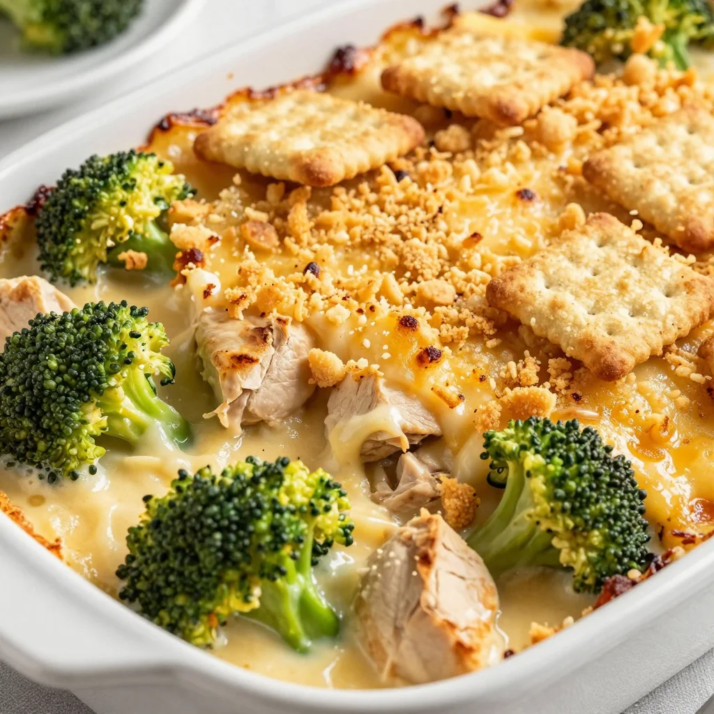 Kid Friendly Cheesy Chicken and Broccoli Casserole with Ritz